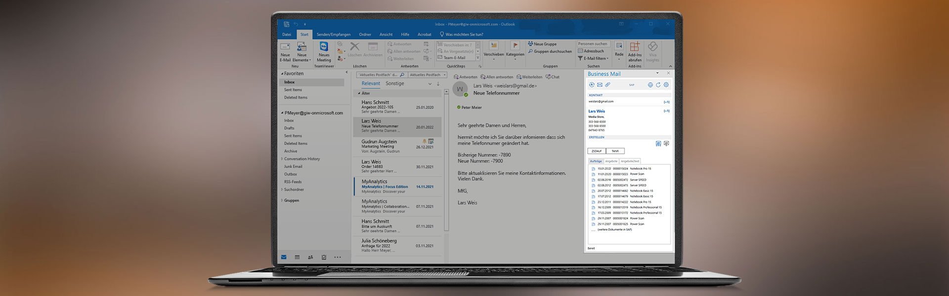 Gedys Business Mail 4 SAP auf einem Laptop
