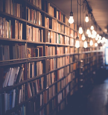 Bookshelves in a library