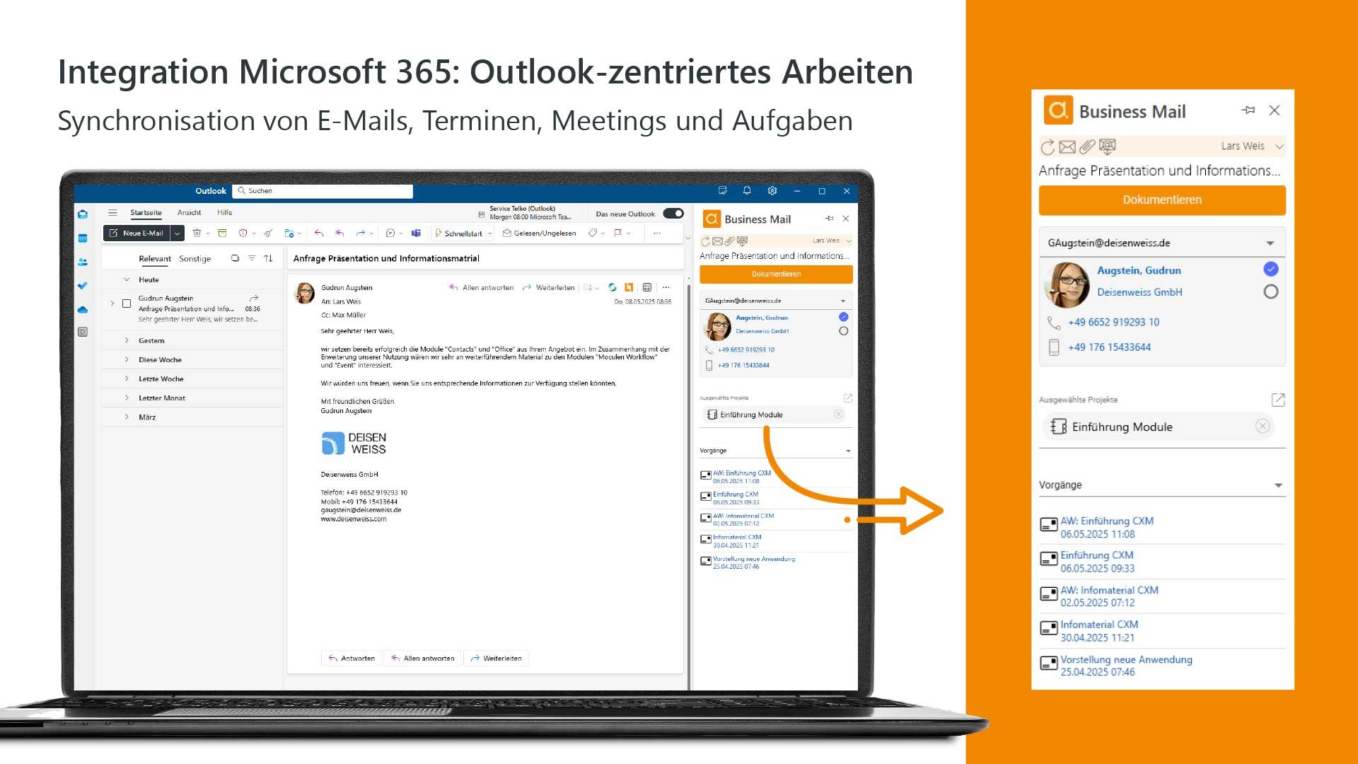 Integration Microsoft 365: Outlook-zentriertes Arbeiten