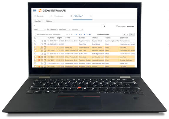 CRM-fuer-Service-und-IT_Service-Dashboard-auf-Laptop_GEDYS-IntraWare